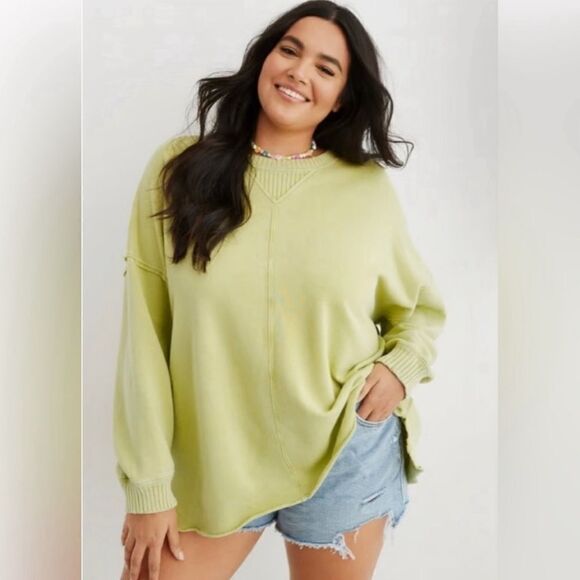 Aerie down to earth everyday distressed oversized crewneck sweatshirt - Picture 1 of 5